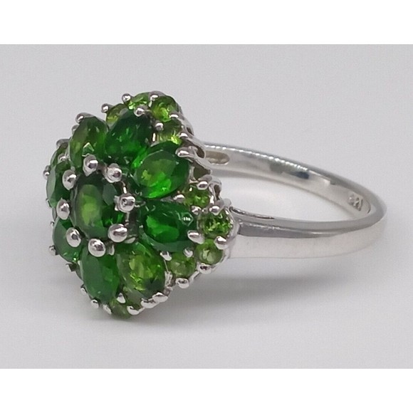 Emerald Green Gemstone Ring Cluster 925 Sterling Silver Size 7 Designer Sparkly! - Picture 6 of 13